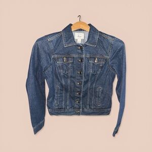 Bass Women's Small Dark Blue Denim Jacket Casual Every Day Jean Button Up Top